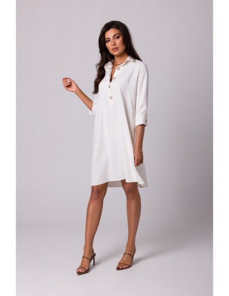 B257 Flared shirt dress - cream