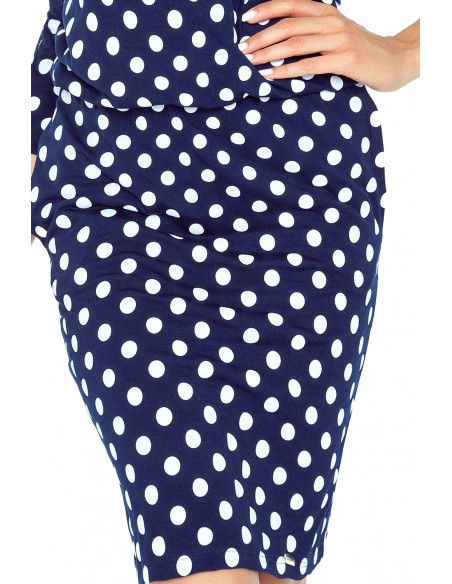  430-1 Sports dress with tied sleeves - navy blue with polka dots 