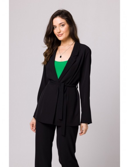 K161 Blazer with a tie belt - black