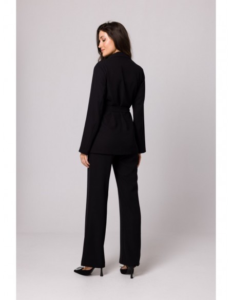 K161 Blazer with a tie belt - black