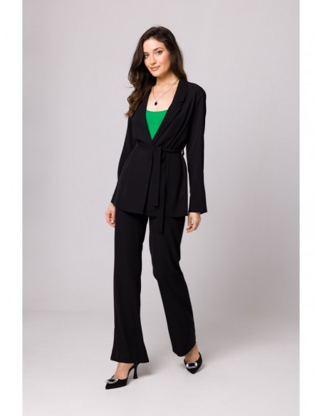 K161 Blazer with a tie belt - black