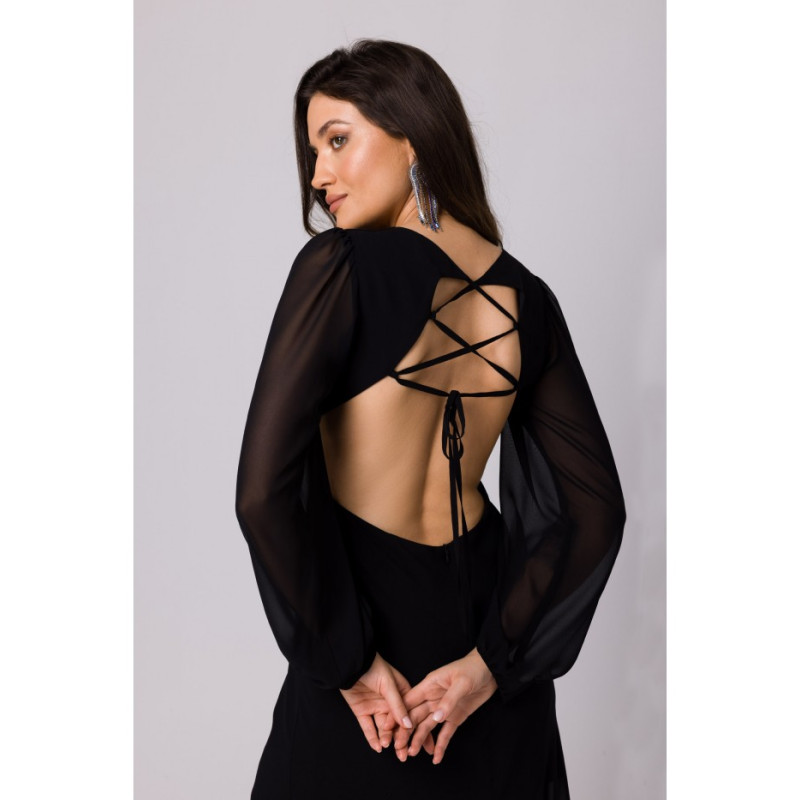 K166 Chiffon dress with open back - black 2