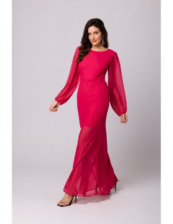 K166 Chiffon dress with open back - fuchsia