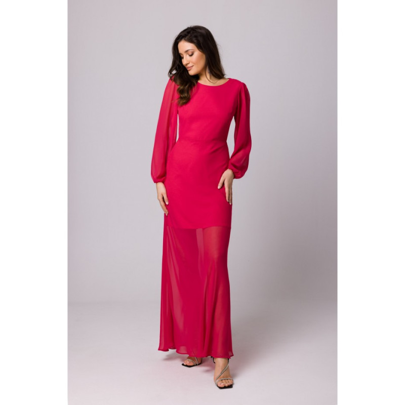 K166 Chiffon dress with open back - fuchsia 2