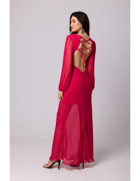 K166 Chiffon dress with open back - fuchsia