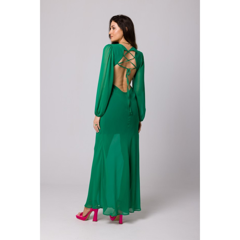 K166 Chiffon dress with open back - green 2