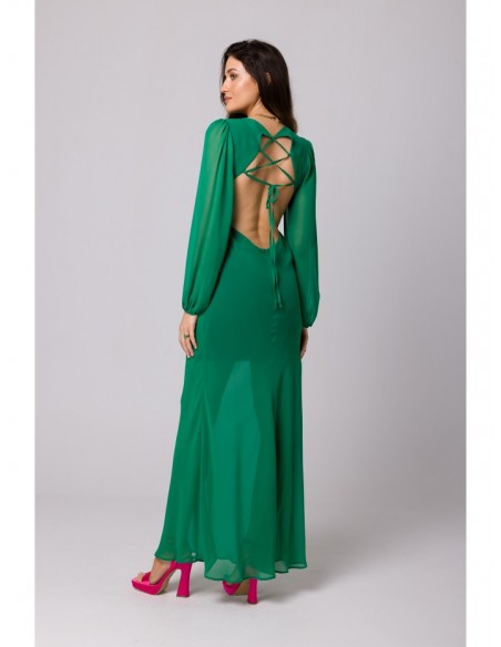 K166 Chiffon dress with open back - green