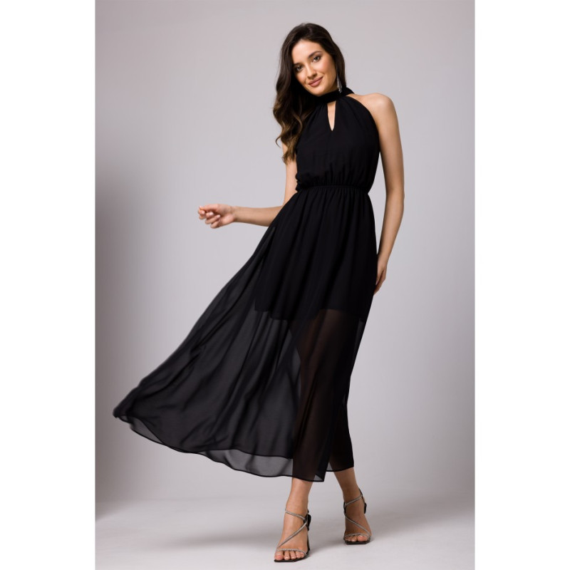 K169 Chiffon dress with a tie neck - black 2