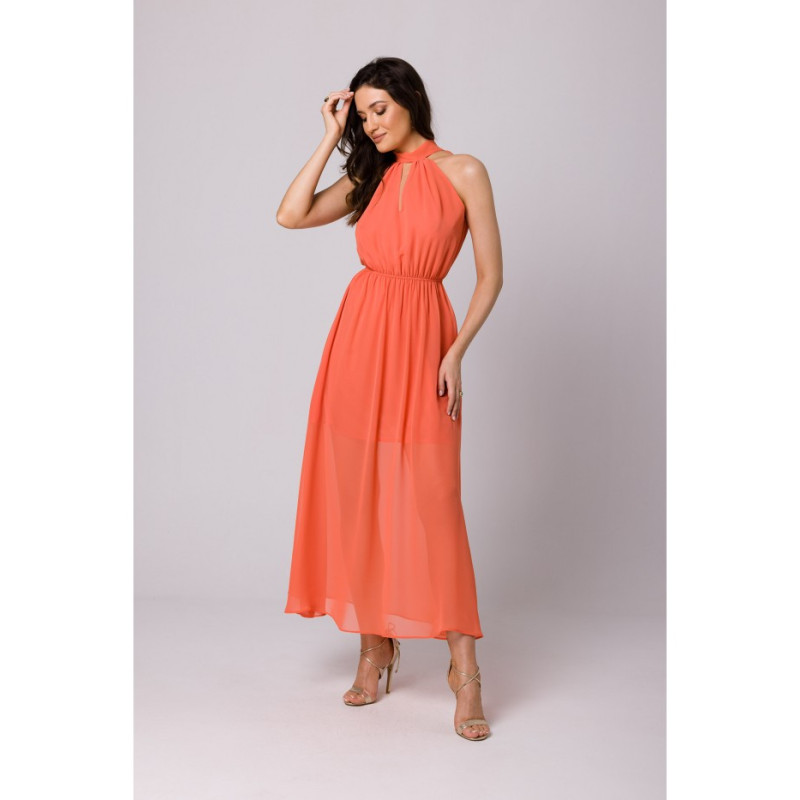 K169 Chiffon dress with a tie neck - orange 2