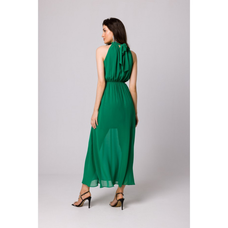 K169 Chiffon dress with a tie neck - green 2