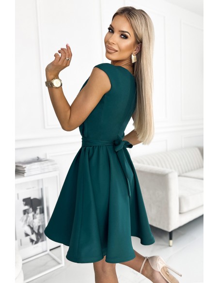  442-1 Flared dress with small sleeves - green 