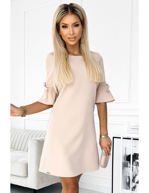  217-7 NEVA Trapezoidal dress with flared sleeves - beige 