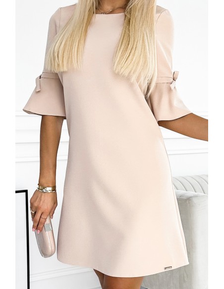  217-7 NEVA Trapezoidal dress with flared sleeves - beige 