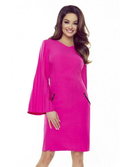  438-3 Dress with pleated sleeves and pockets - Fuchsia 