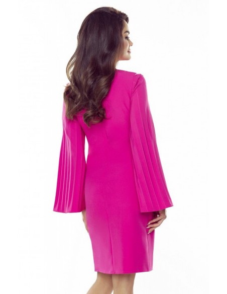  438-3 Dress with pleated sleeves and pockets - Fuchsia 