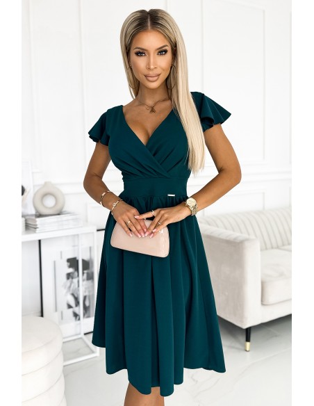  425-1 MATILDE Dress with a neckline and short sleeves - green 