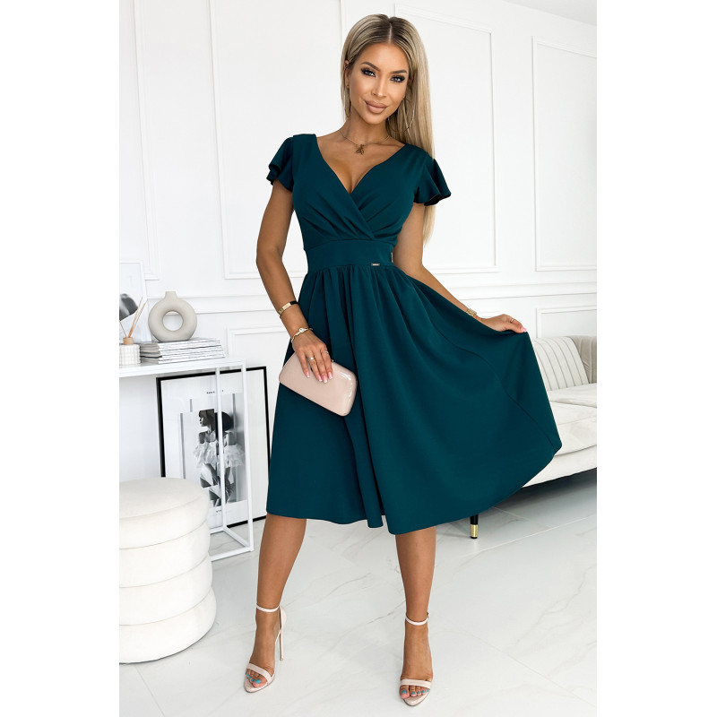  425-1 MATILDE Dress with a neckline and short sleeves - green  2
