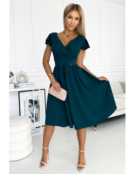  425-1 MATILDE Dress with a neckline and short sleeves - green 