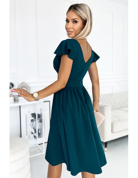  425-1 MATILDE Dress with a neckline and short sleeves - green 