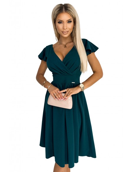  425-1 MATILDE Dress with a neckline and short sleeves - green 