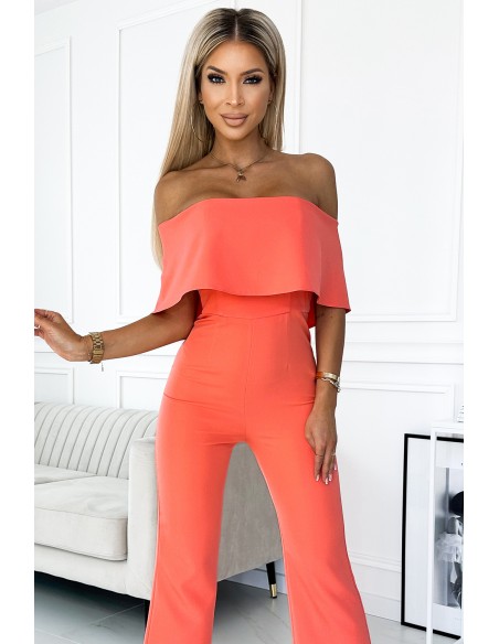  444-1 Jumpsuit with a frill and bare shoulders - peach 