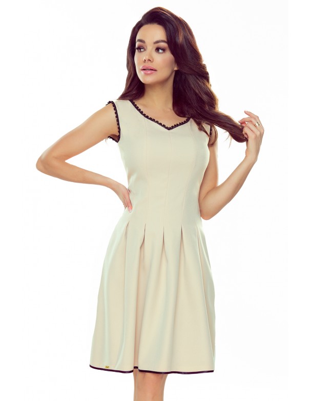  452-5 Flared dress with lace in the neckline - beige 