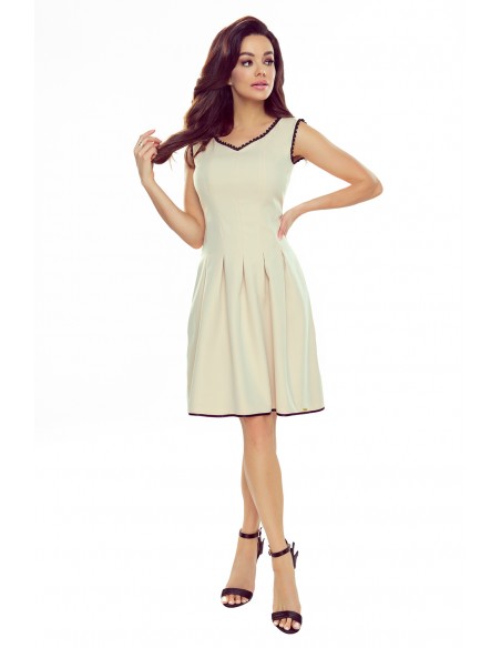  452-5 Flared dress with lace in the neckline - beige 