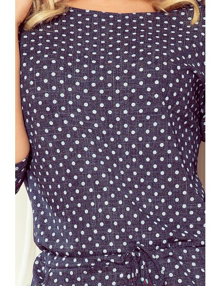  13-157 Sports dress with binding and pockets - jeans with polka dots 