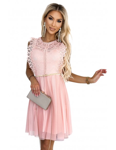  454-2 GRETA dress with lace and gold belt - peach 
