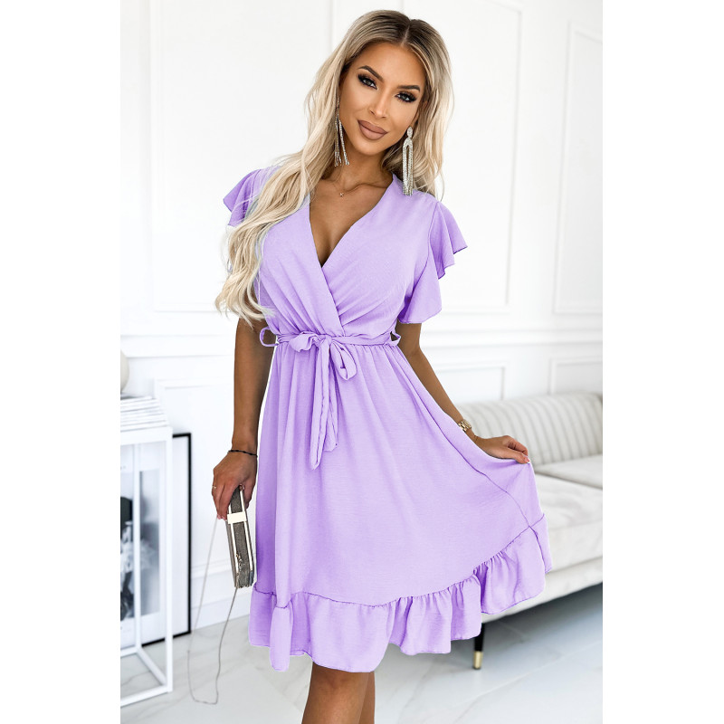  455-3 CORNELIA dress with frill, neckline and tie - Heidekraut  2