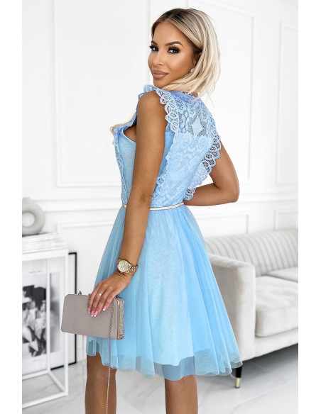  454-4 GRETA dress with lace and gold belt - light blue 