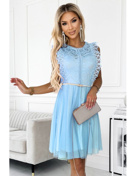  454-4 GRETA dress with lace and gold belt - light blue 