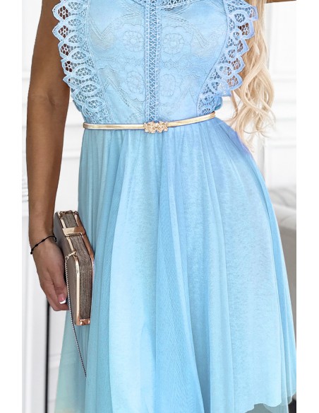  454-4 GRETA dress with lace and gold belt - light blue 