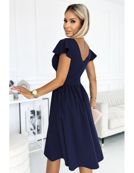  425-3 MATILDE Dress with a neckline and short sleeves - dark blue 