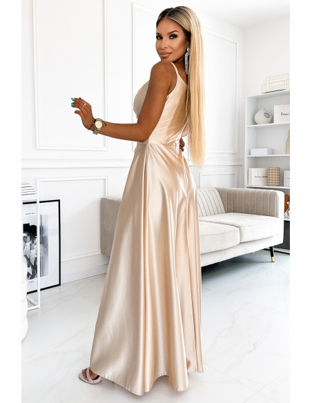  299-8 CHIARA elegant satin maxi dress with straps - gold 