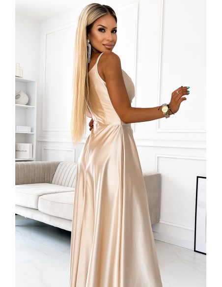  299-8 CHIARA elegant satin maxi dress with straps - gold 