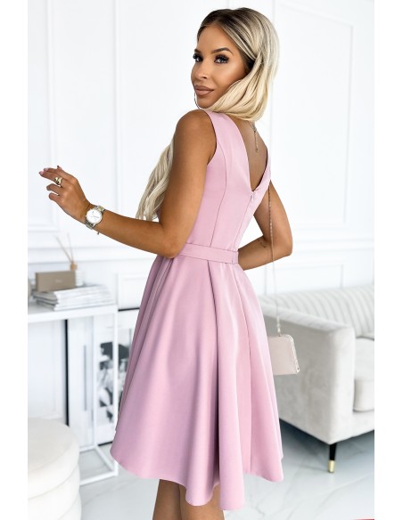  478-2 MAYA Dress with longer back, neckline and belt - dirty pink 