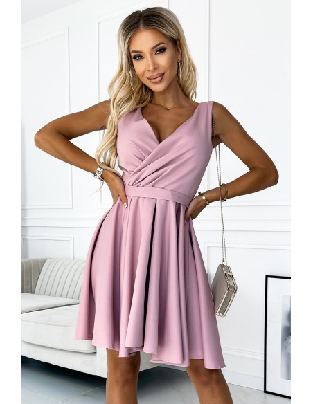  478-2 MAYA Dress with longer back, neckline and belt - dirty pink 