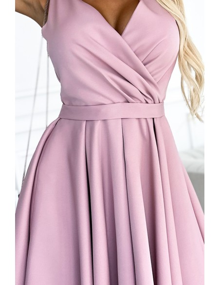  478-2 MAYA Dress with longer back, neckline and belt - dirty pink 