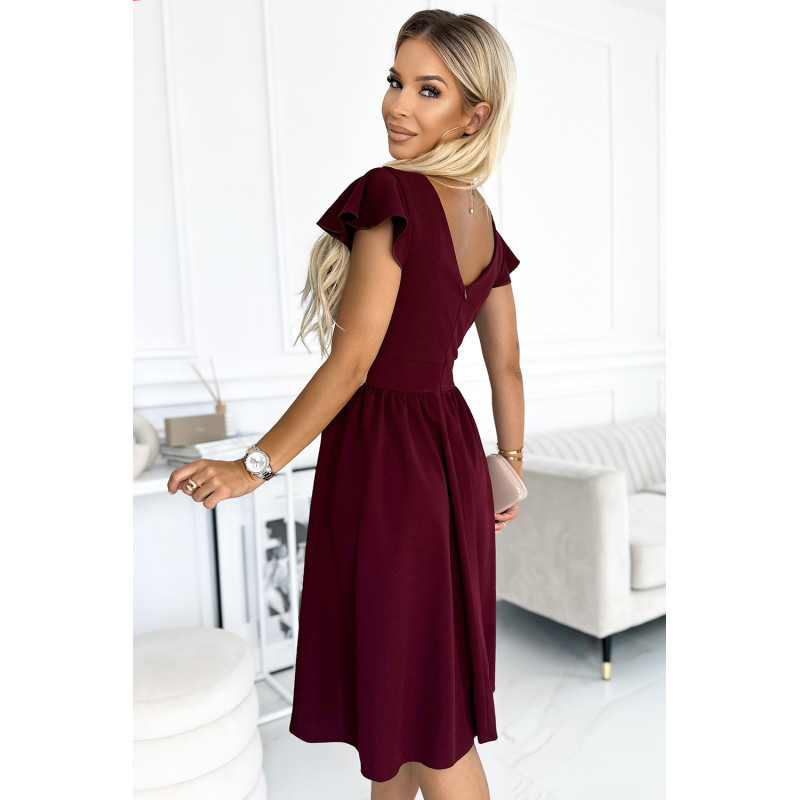 425-4 MATILDE Dress with a neckline and short sleeves - Burgundy color  2