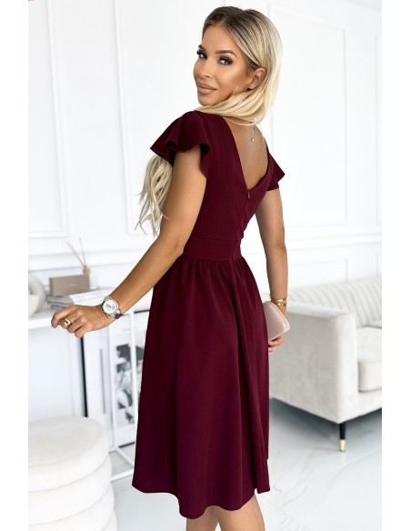  425-4 MATILDE Dress with a neckline and short sleeves - Burgundy color 