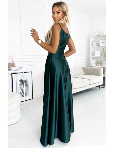  299-9 CHIARA elegant satin maxi dress with straps - green 