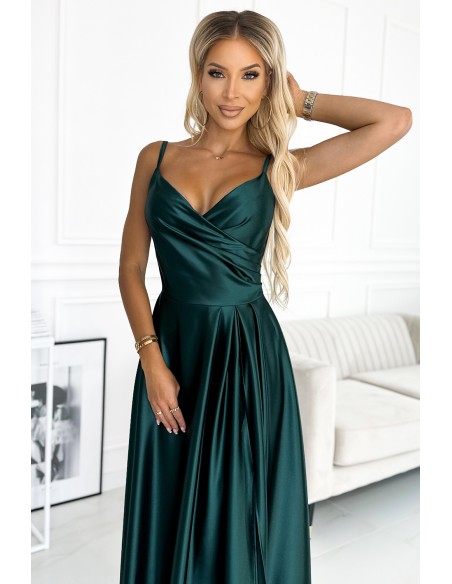  299-9 CHIARA elegant satin maxi dress with straps - green 