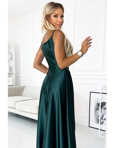  299-9 CHIARA elegant satin maxi dress with straps - green 