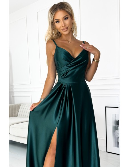  299-9 CHIARA elegant satin maxi dress with straps - green 