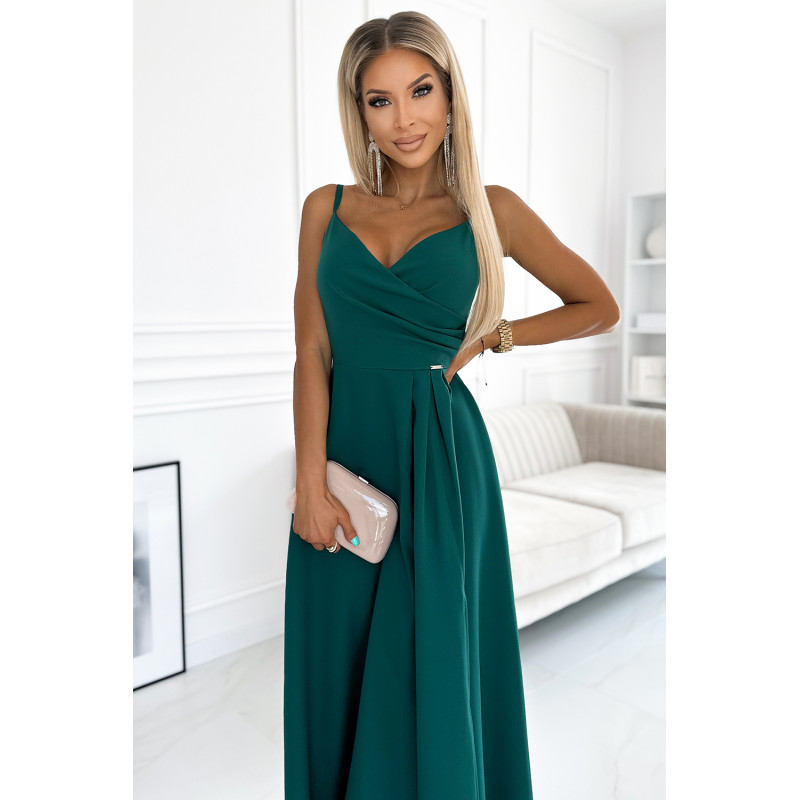 299-11 CHIARA elegant maxi long dress with straps - green  2