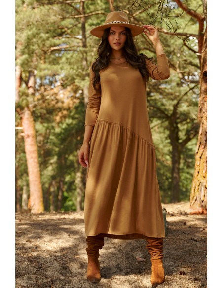 Sukienka maxi z wiskozy camelowa NU456