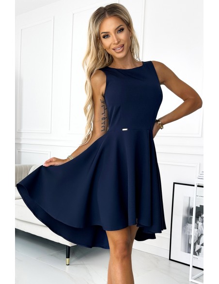  397-2 Elegant dress with a longer back - navy blue 