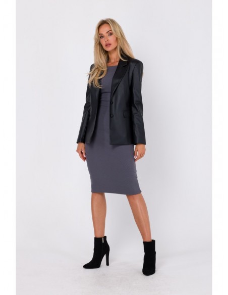 M748 Faux leather blazer - black