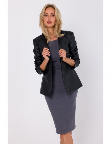 M748 Faux leather blazer - black